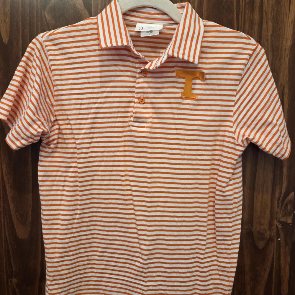 Orange and White Striped Polo Shirt